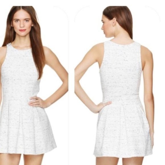 Aritzia Wilfred Paradox Heather White Black Mini Skater Dress Pleated 6 - Picture 2 of 13